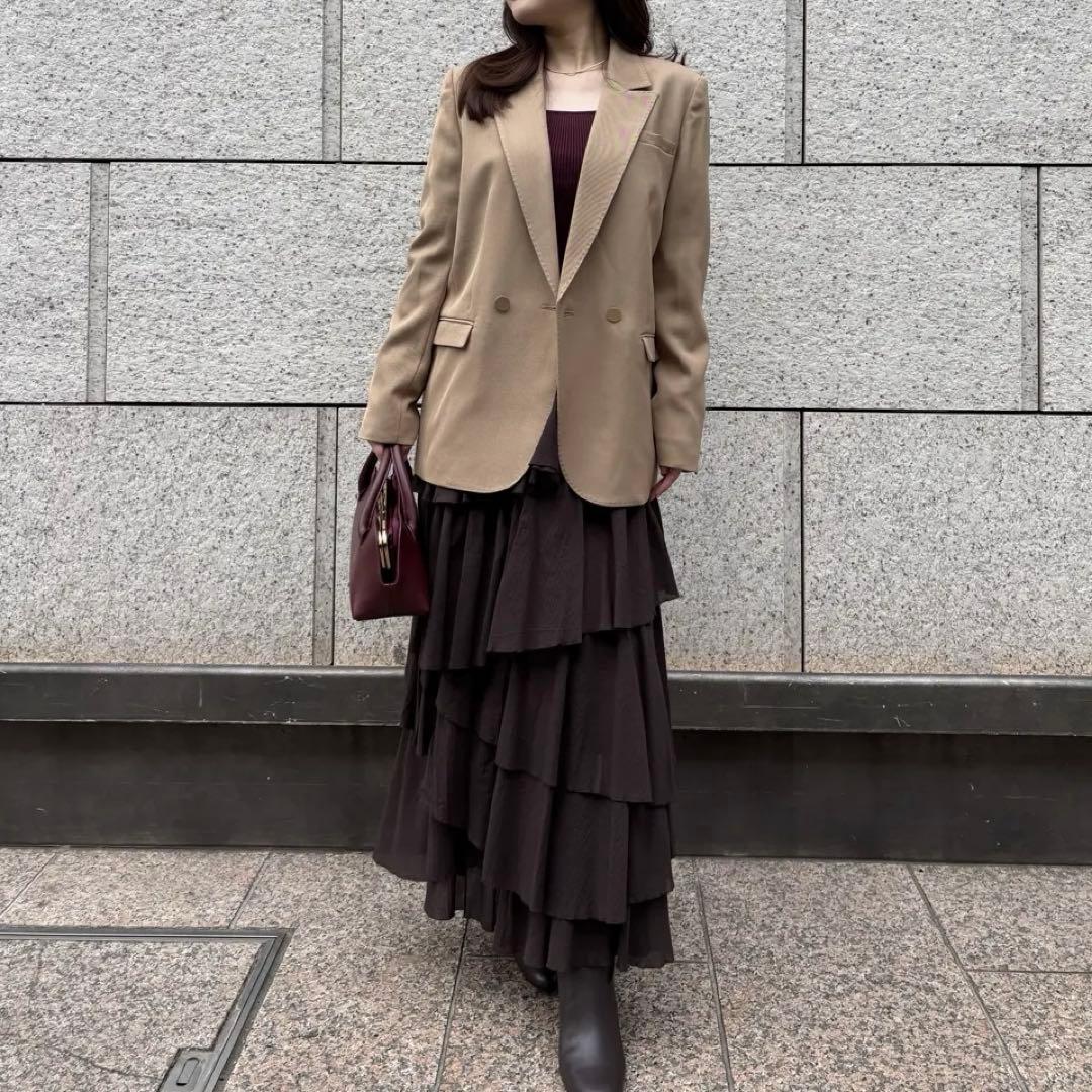 【新品タグ付き】anuans コットンクレープティアードスカートS /BROWN