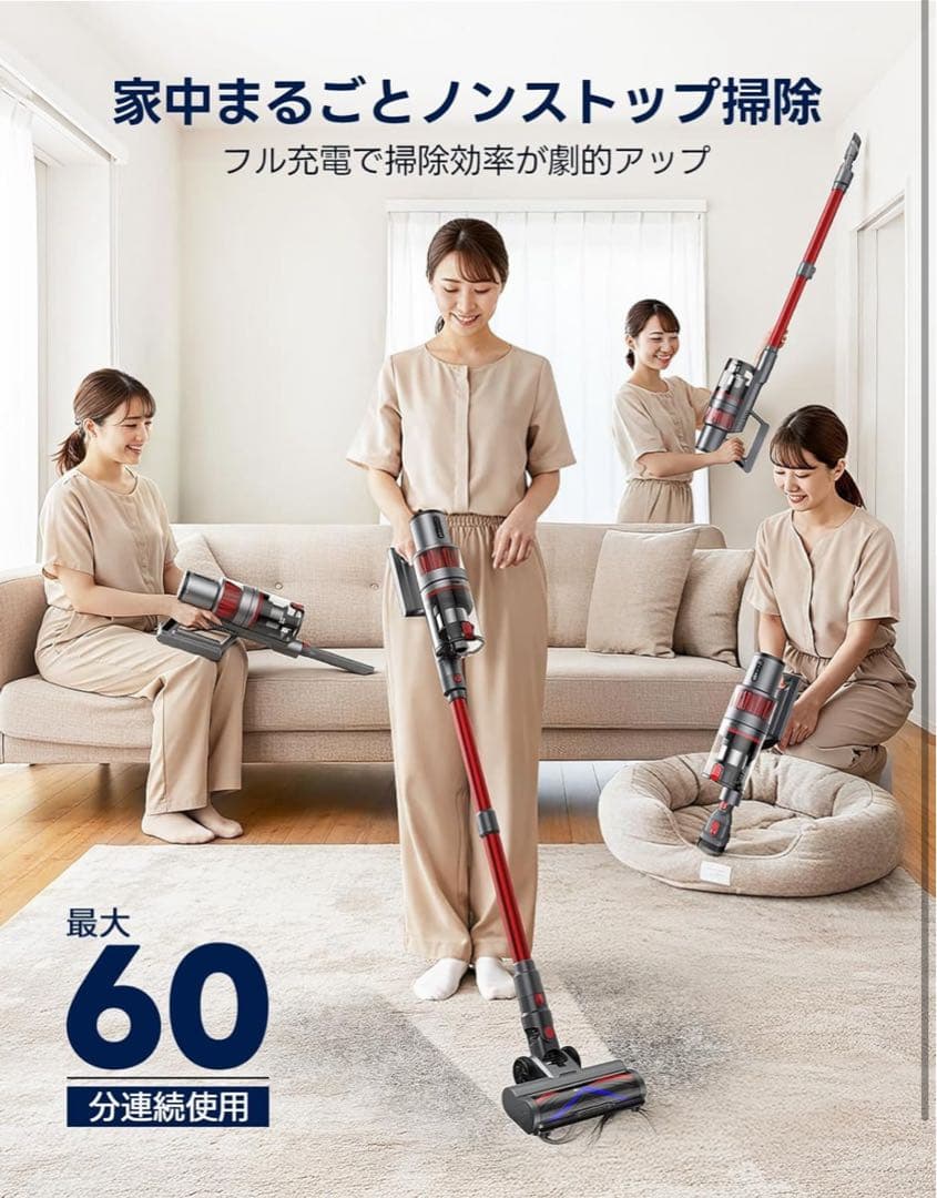 スティッククリーナー本体 掃除機 コードレス 超強力吸引・60分連続稼働