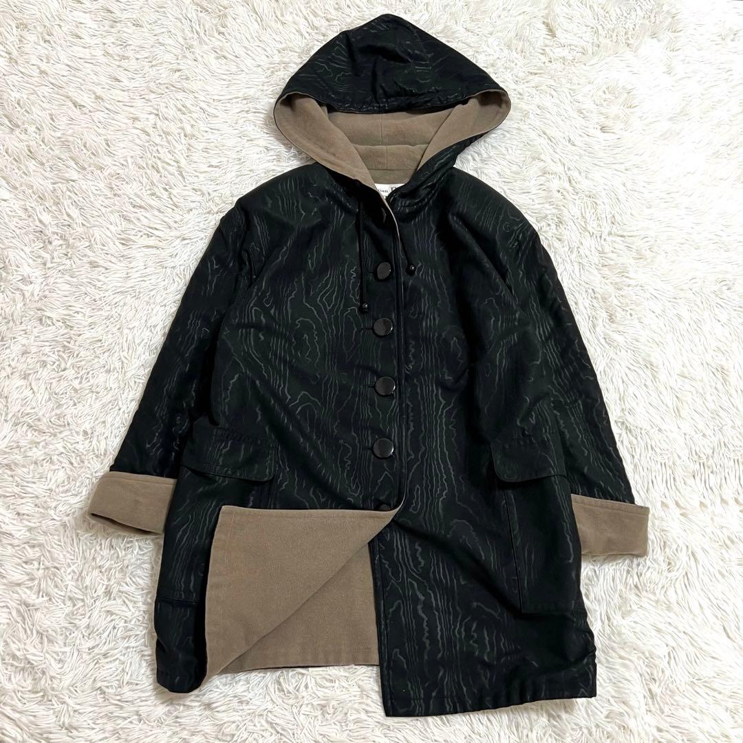 Christian Dior ロングコート フード 総柄 カシミヤ ボタン 黒