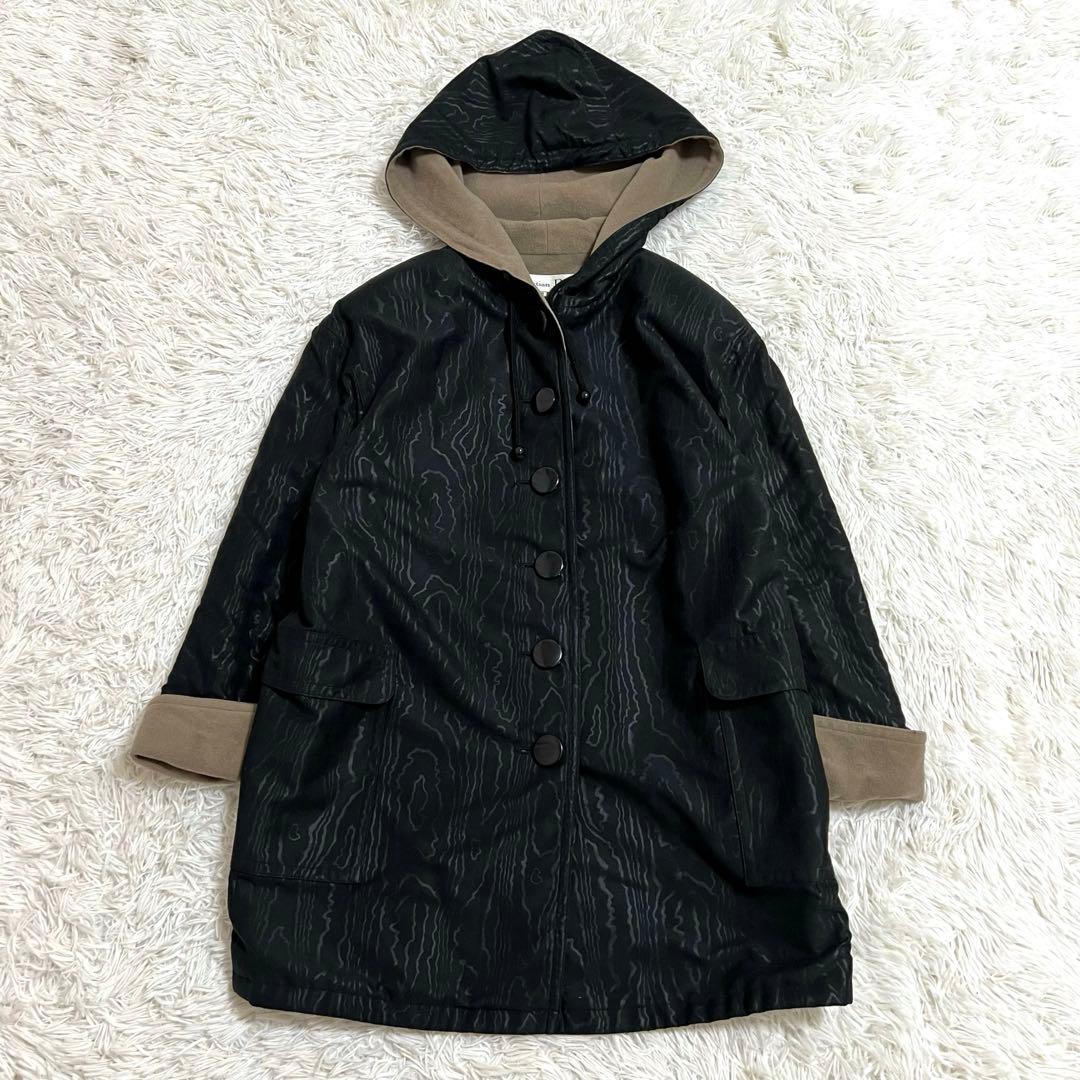 Christian Dior ロングコート フード 総柄 カシミヤ ボタン 黒