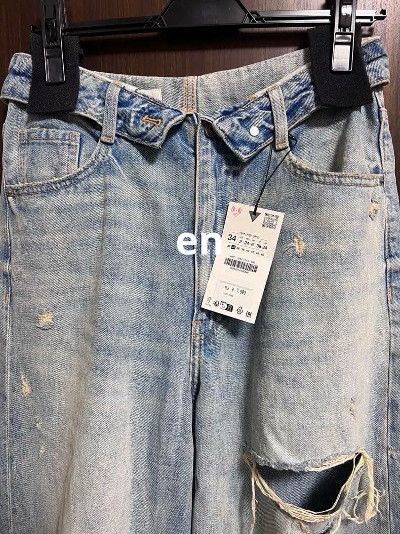 新品タグ付き＊ZARA TRF ミッドライズ折り返しウエストデニムパンツ 34
