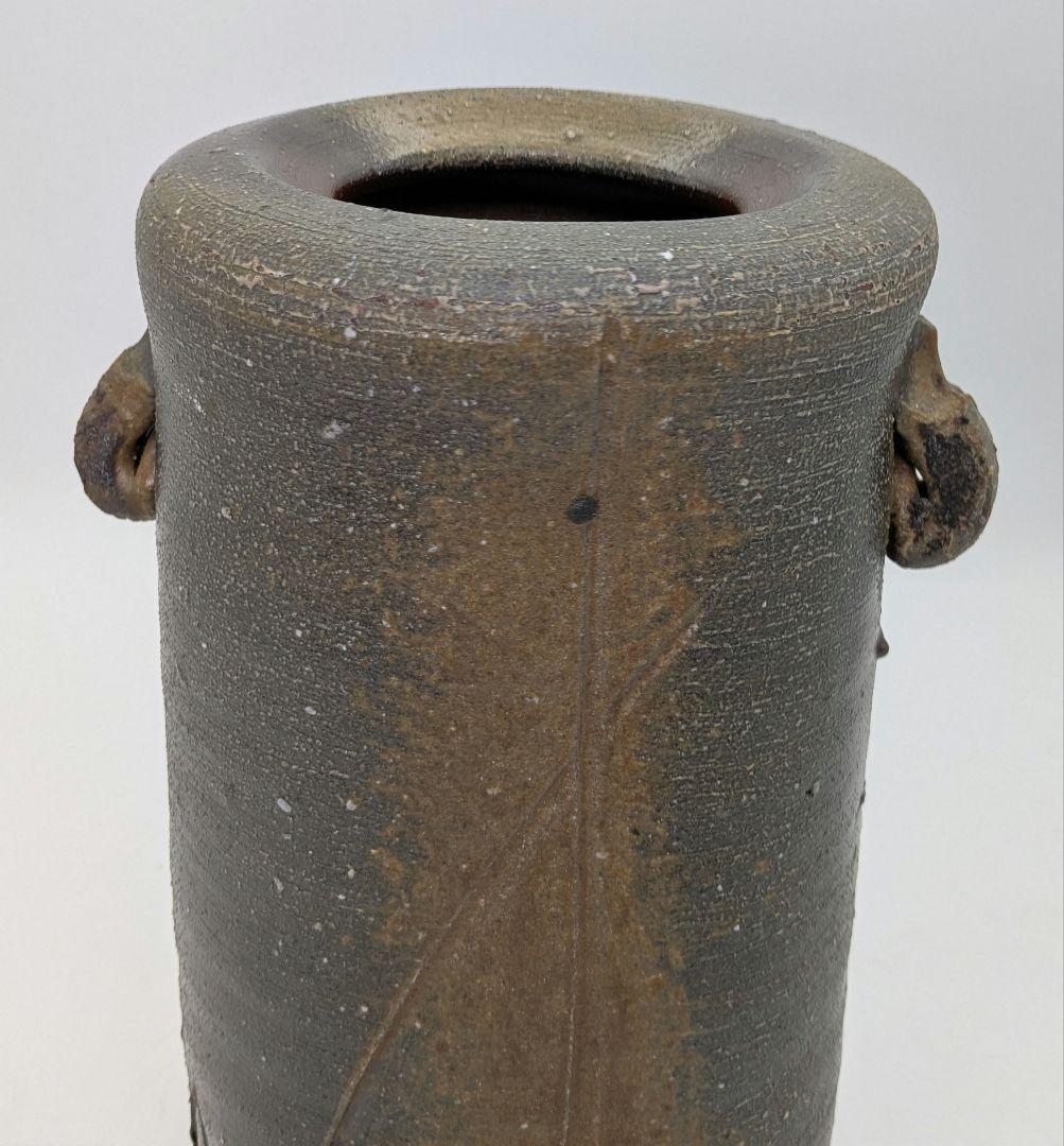 伝統工芸士 岩本孝志 備前焼 耳付花入 共箱 花器 フラワーベース 花瓶 花生