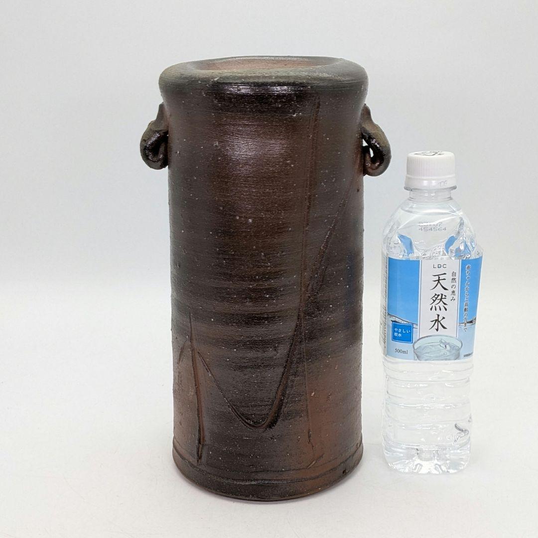 伝統工芸士 岩本孝志 備前焼 耳付花入 共箱 花器 フラワーベース 花瓶 花生
