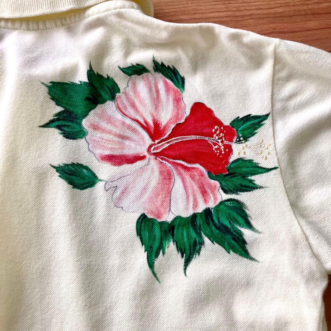 フレンチラコステ 刺繍ロゴ ポロシャツ L 半袖 黄色 シュミーズ ハイビスカス