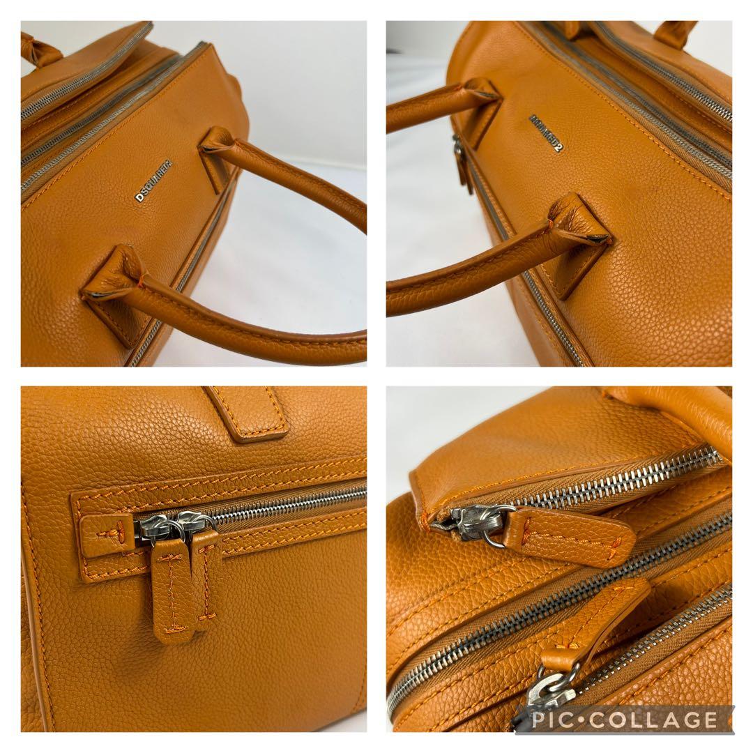 DSQUARED2 オレンジ ボストンバッグ ビジネス 2way レザー 3層
