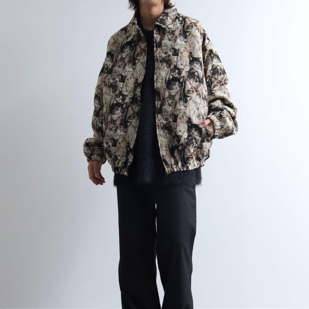 極美品 猫 ブルゾン 総柄 ネコ ビッグシルエット オーバーサイズ ボンバー