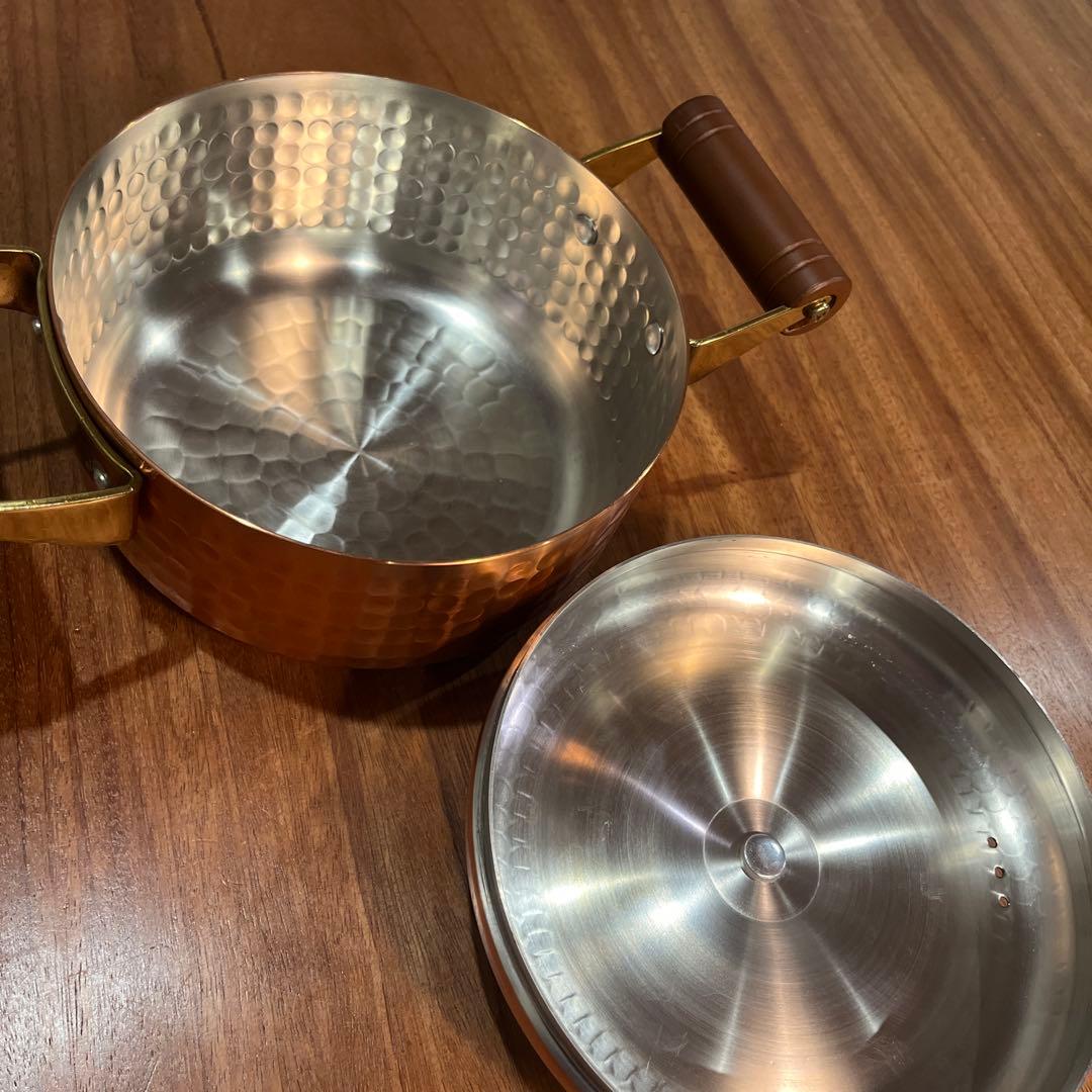 銅製 両手鍋 木製ハンドル