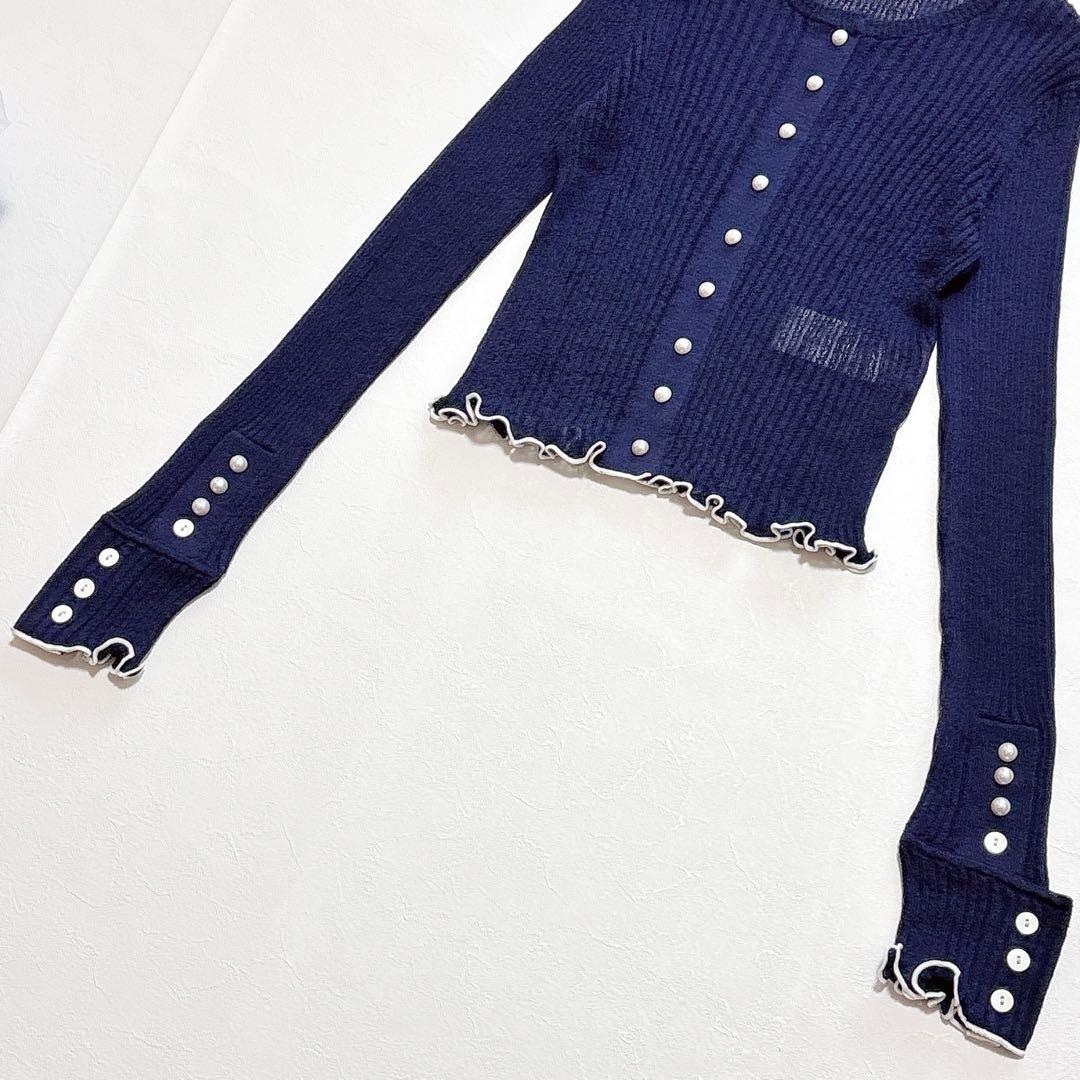 3.1Phillip Lim フィリップリム　リブニットカーディガン　パール　紺
