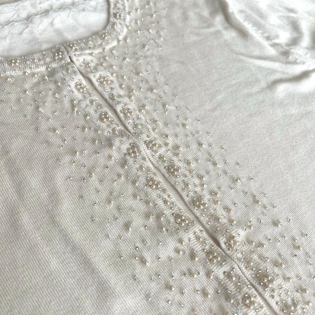 SPECHIO ビーズ刺繍 ベージュ 長袖カーディガン