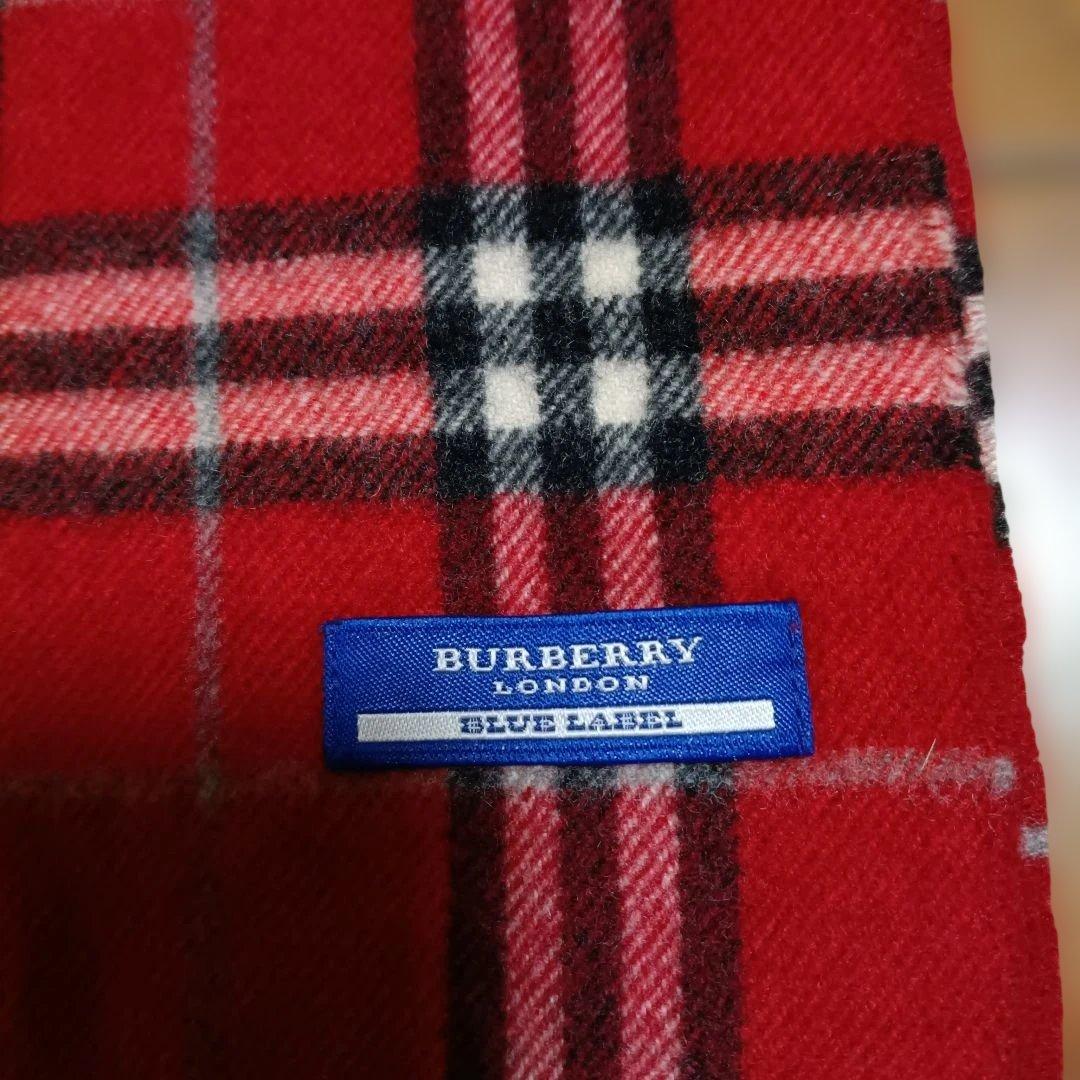 BURBERRY BLUE LABEL チェック柄マフラー　赤　美品　カシミヤ