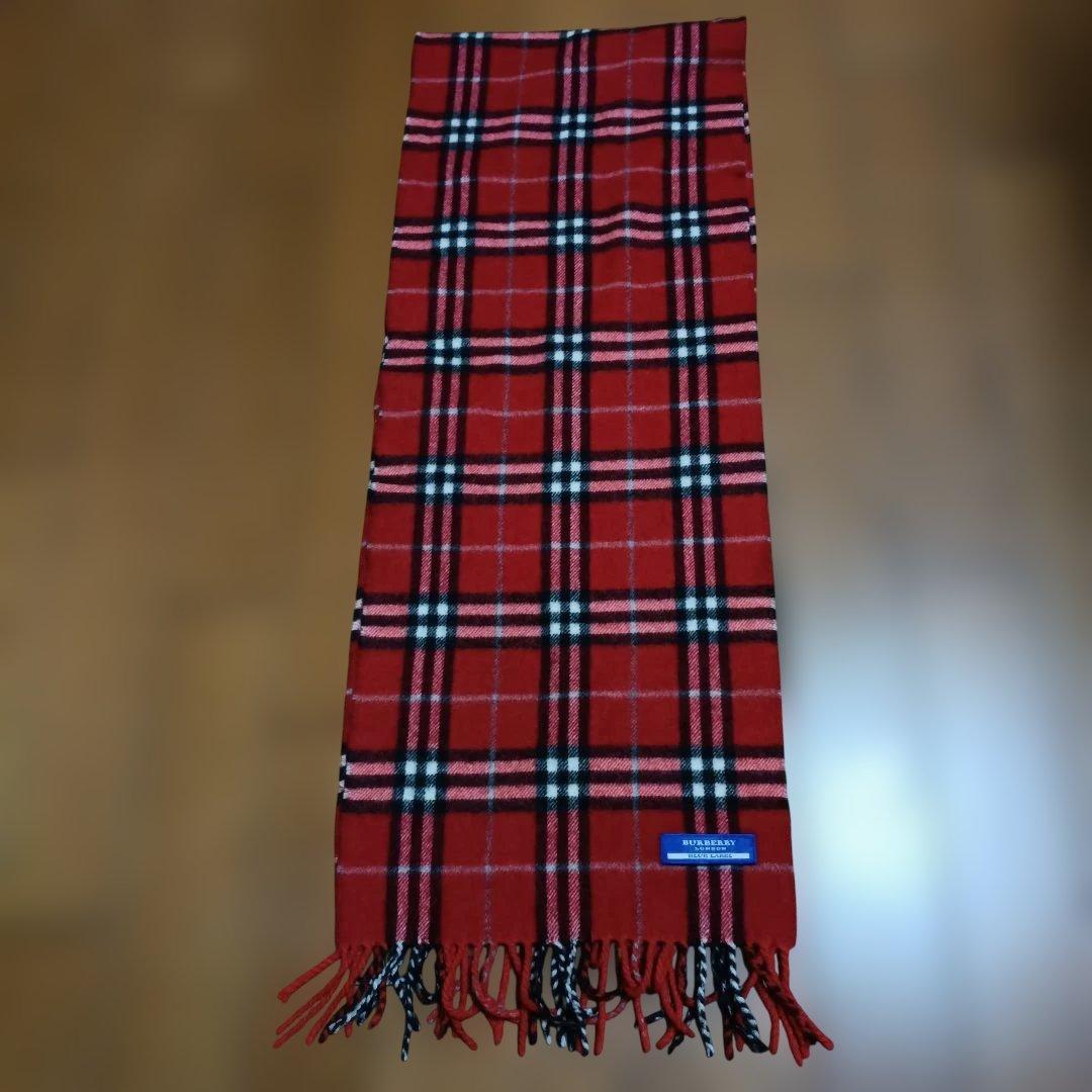 BURBERRY BLUE LABEL チェック柄マフラー　赤　美品　カシミヤ