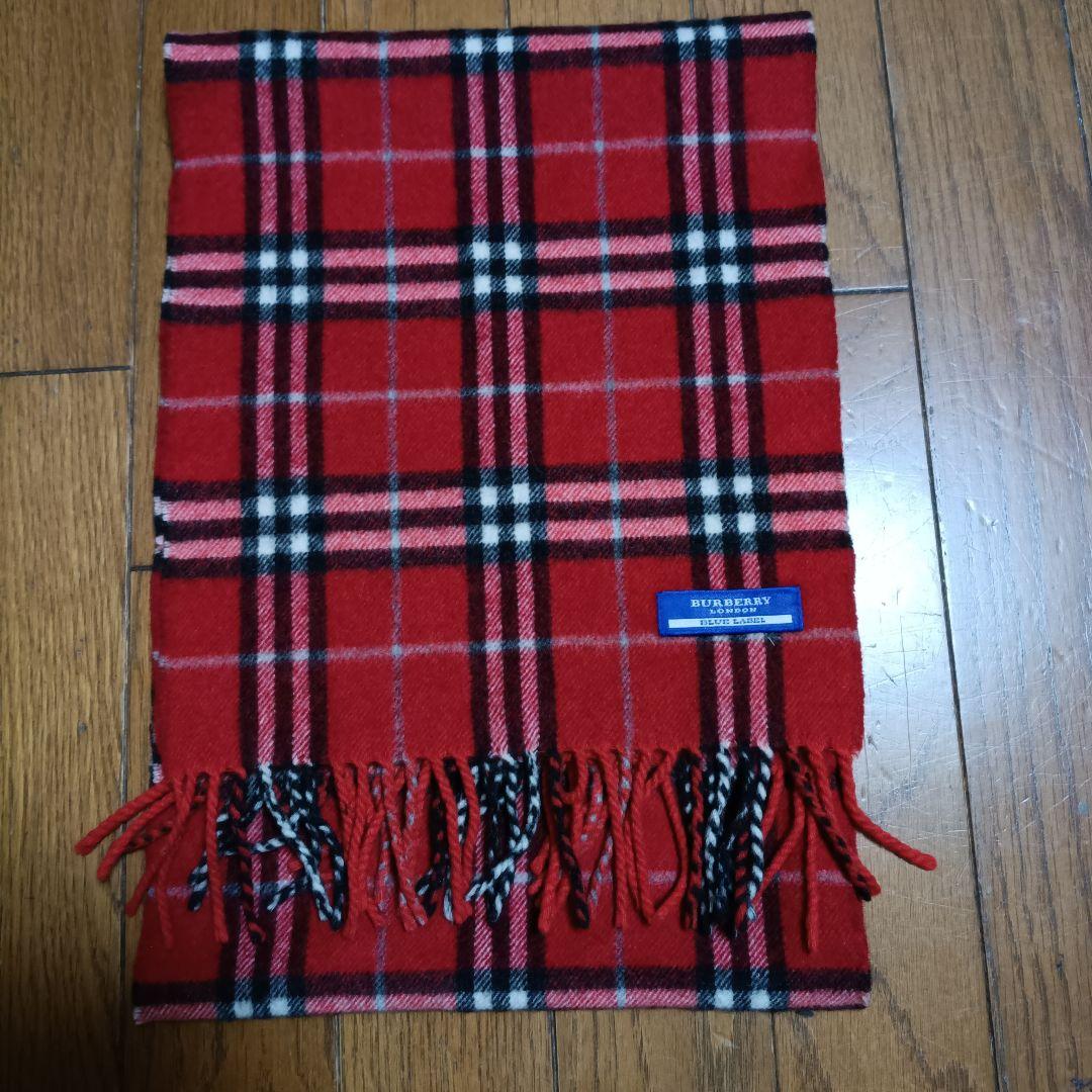 BURBERRY BLUE LABEL チェック柄マフラー　赤　美品　カシミヤ