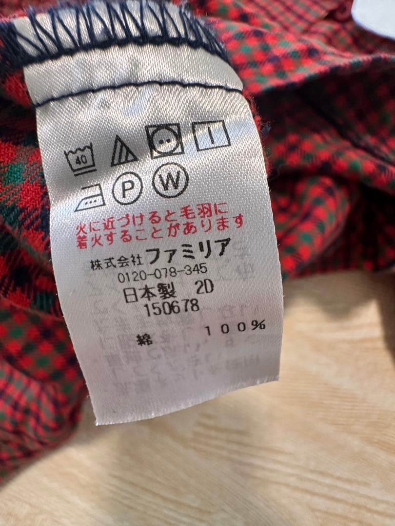 ファミリア　赤チェック　長袖ワンピース　フォーマル　８０　現行品