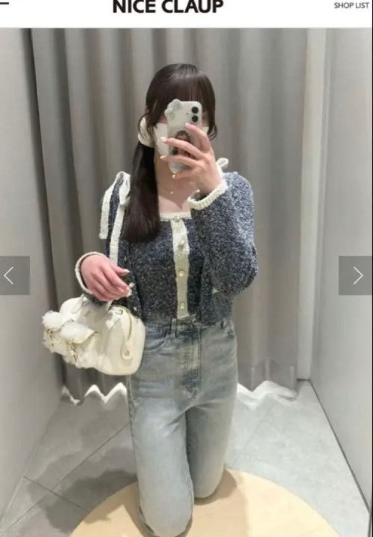 【今期予約商品】サイドカットレース美脚ビジューデニム