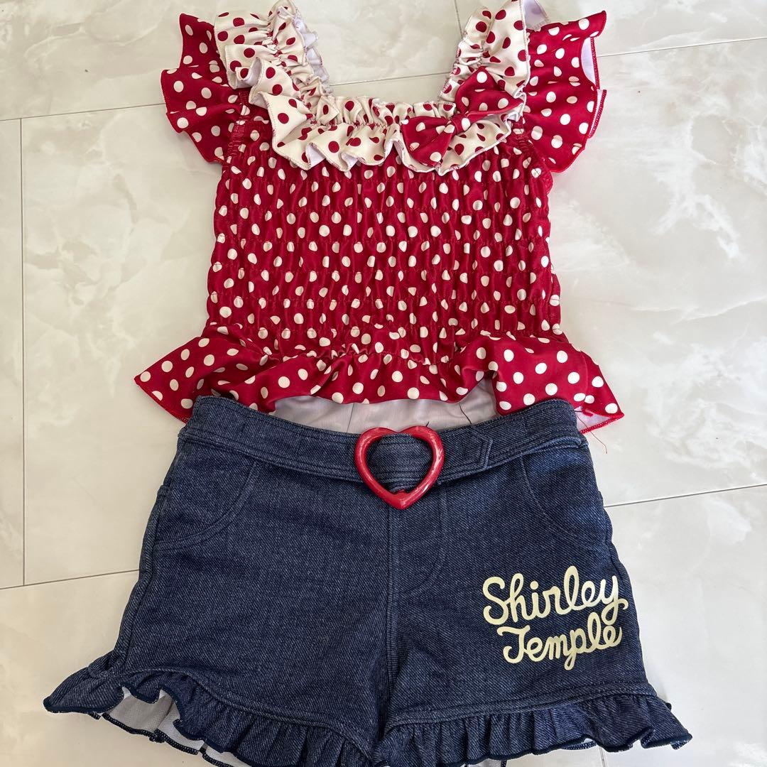 シャーリーテンプル♡赤ドットリボン♡セパレートタイプ水着♡100センチ♡