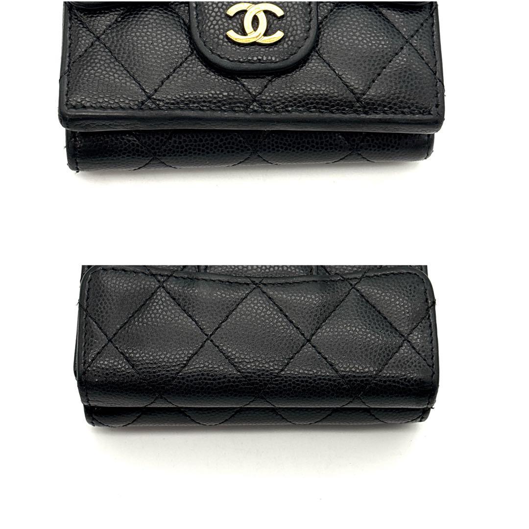 極美品◆CHANEL 三つ折り財布 キャビアスキン マトラッセ 黒 32番台