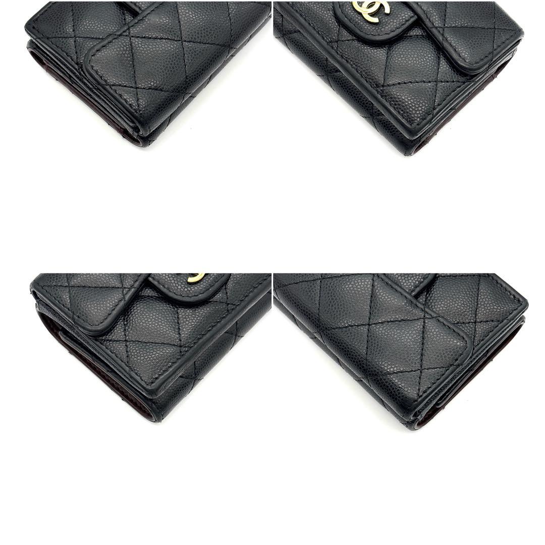 極美品◆CHANEL 三つ折り財布 キャビアスキン マトラッセ 黒 32番台
