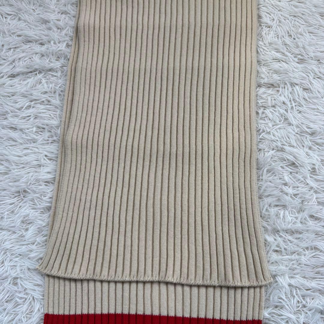 【定番】CELINE マフラー　リブ　クリーム　レッド　美品