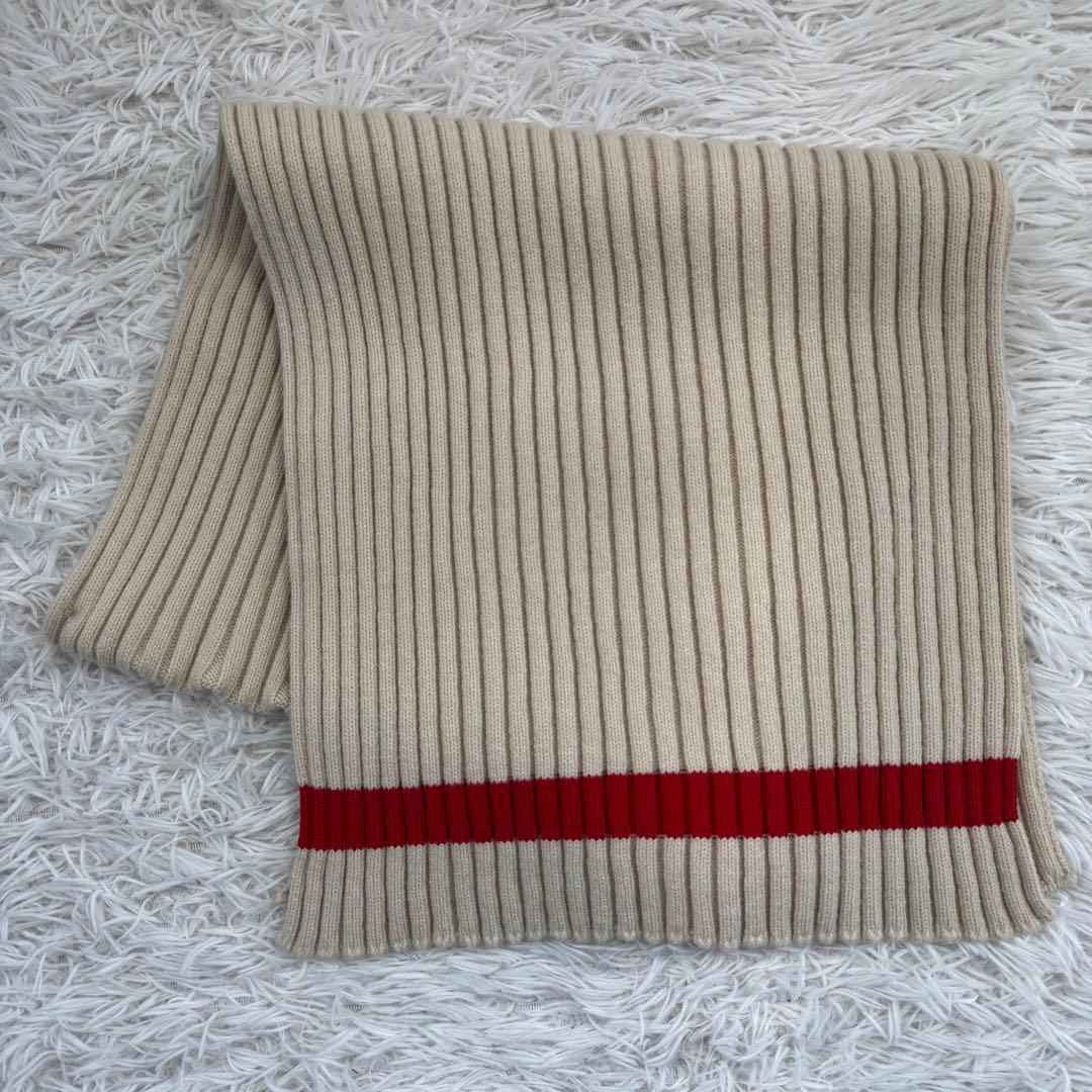 【定番】CELINE マフラー　リブ　クリーム　レッド　美品