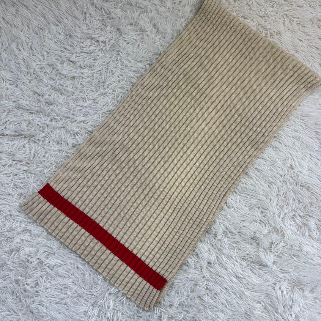 【定番】CELINE マフラー　リブ　クリーム　レッド　美品