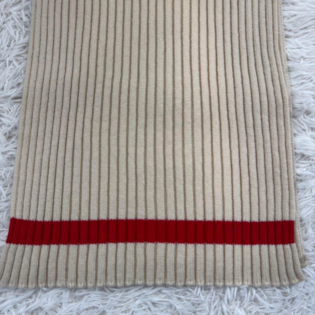 【定番】CELINE マフラー　リブ　クリーム　レッド　美品