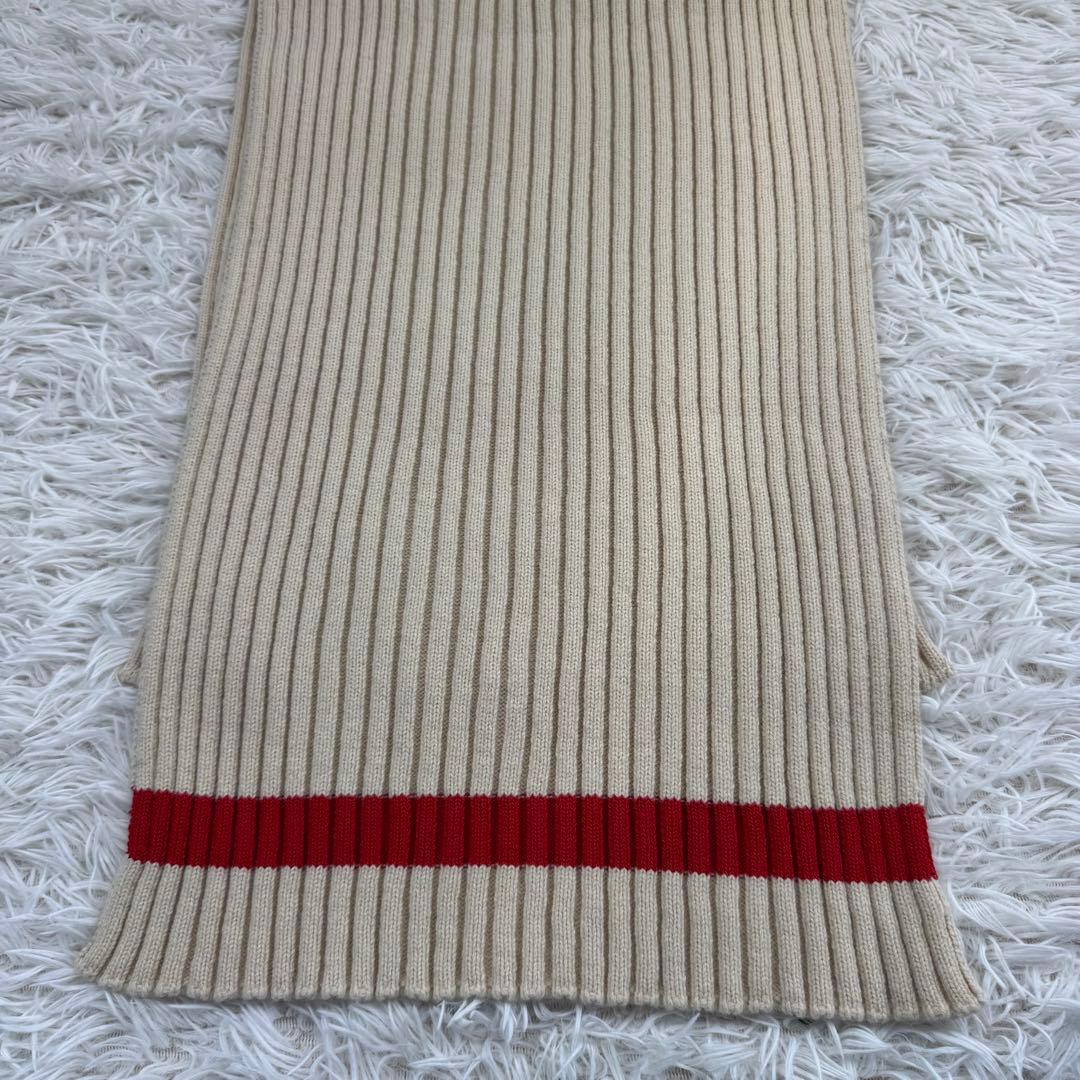 【定番】CELINE マフラー　リブ　クリーム　レッド　美品