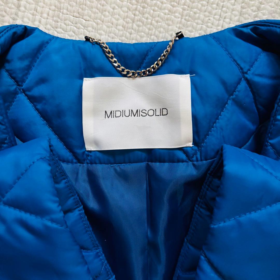 【極美品】MIDIUMISOLID Aライン サテン キルティングコート 青