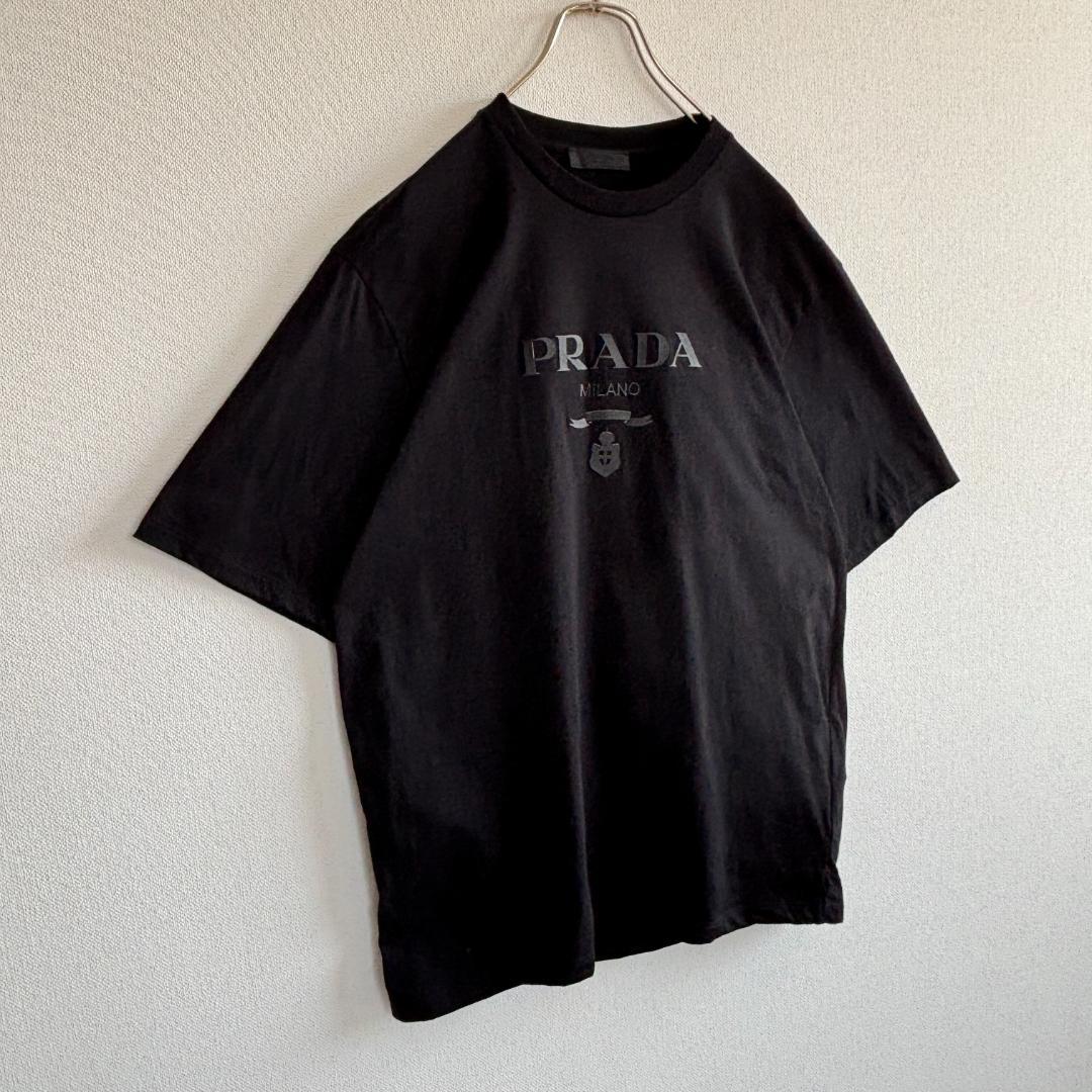 【超人気・極美品】PRADAプラダ/Tシャツ/立体メタリック色ロゴ/ブラック/L