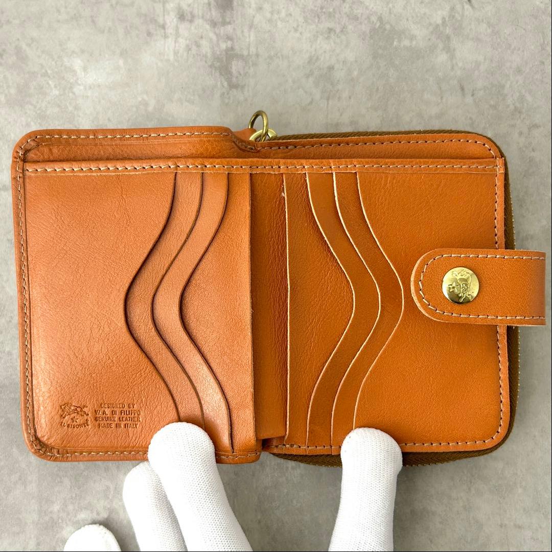 【美品✨️】IL BISONTE 2つ折り財布 ラウンドジップ ヤケヌメ