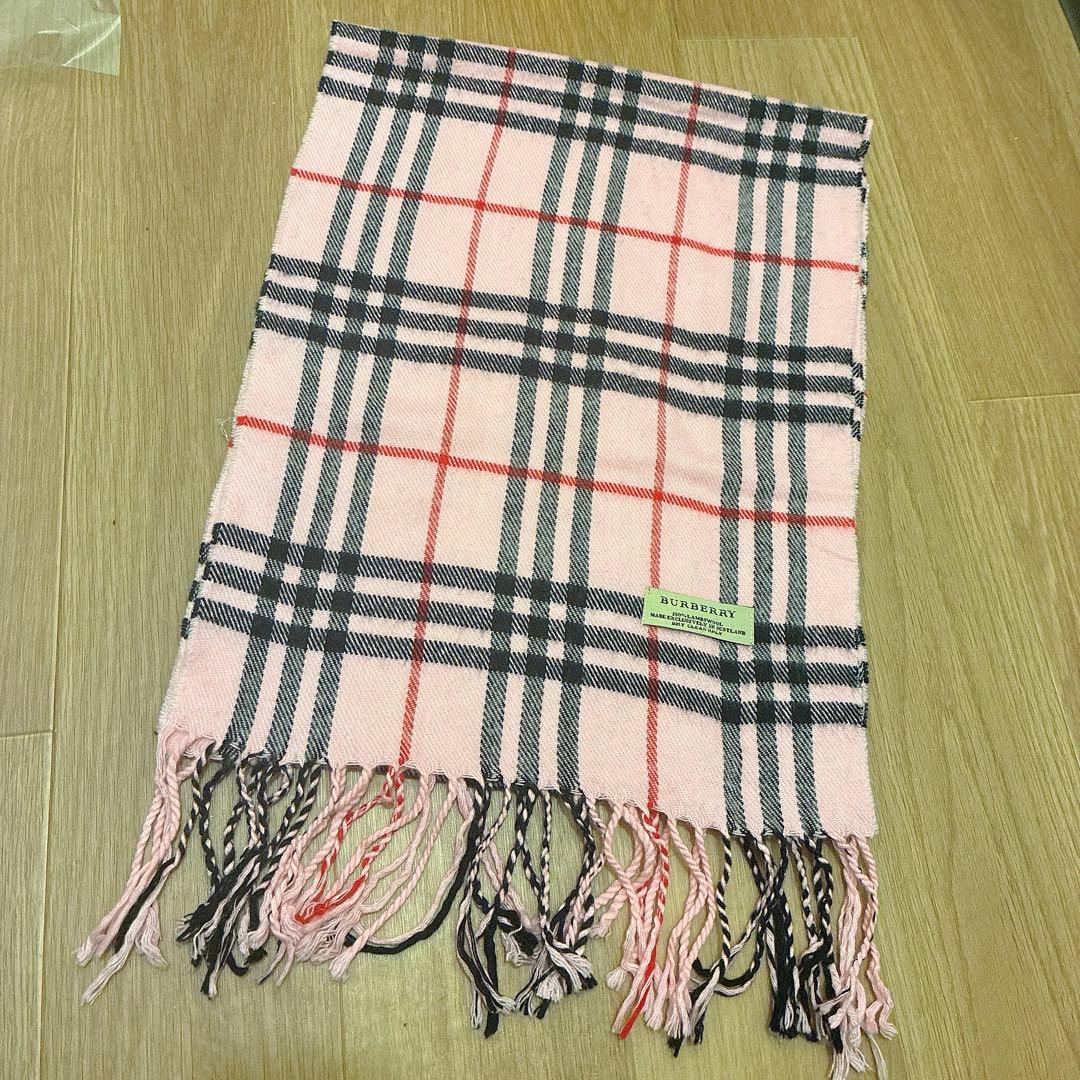 希少カラー【極美品】BURBERRY ラムウール100 マフラー ピンク 薄手