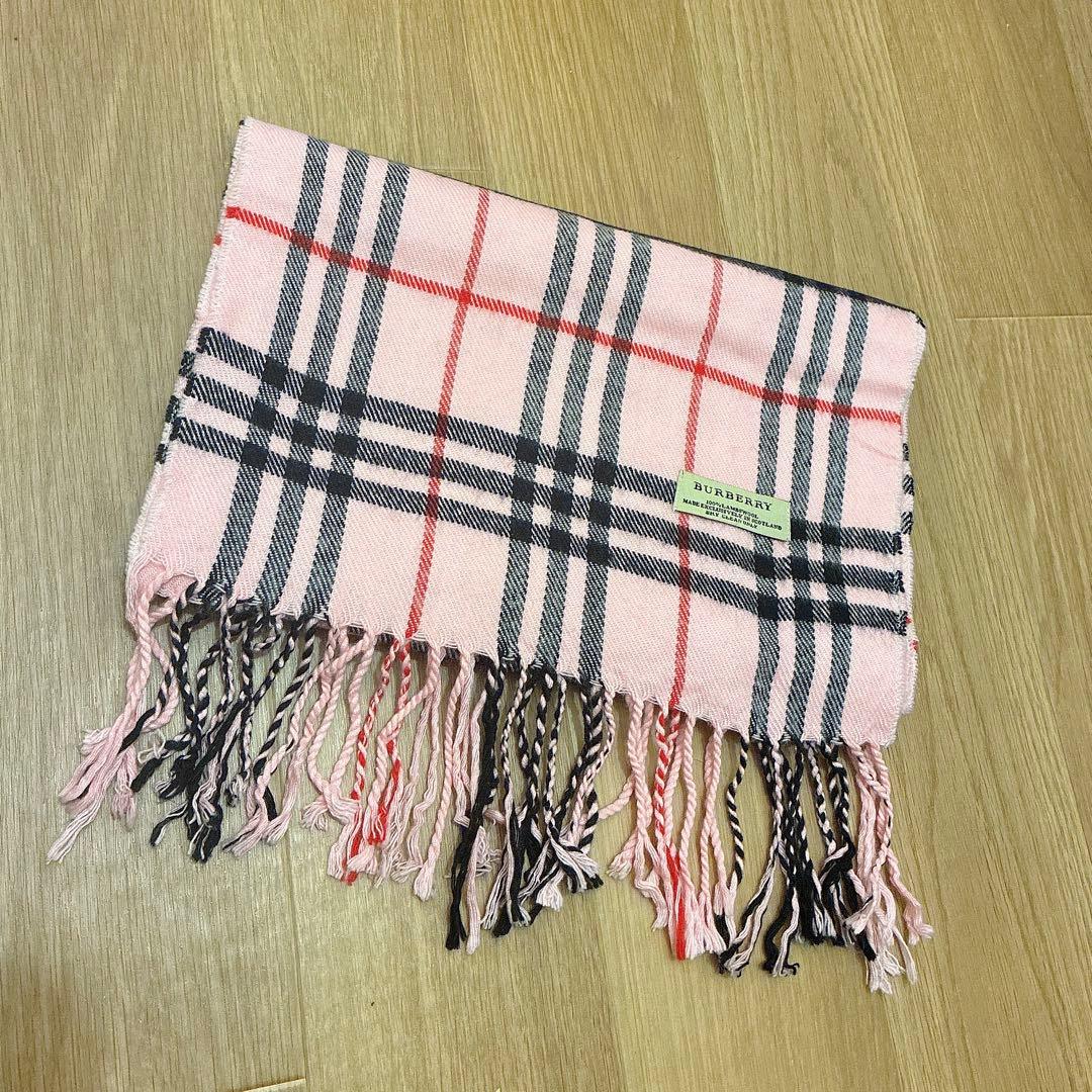 希少カラー【極美品】BURBERRY ラムウール100 マフラー ピンク 薄手
