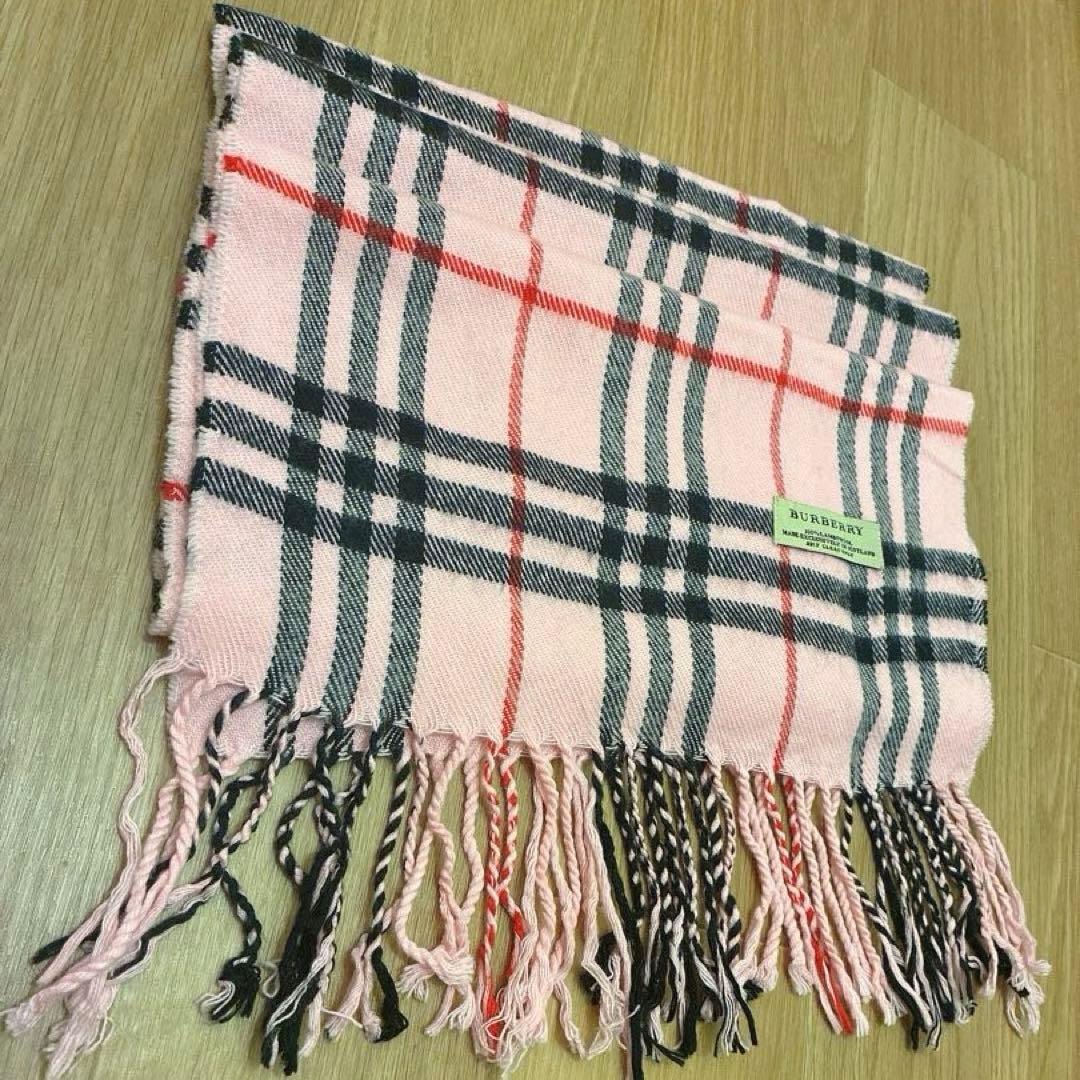 希少カラー【極美品】BURBERRY ラムウール100 マフラー ピンク 薄手