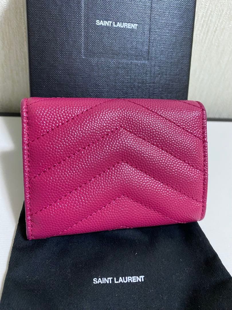美品　サンローラン　ミニ財布　コンパクトウォレット　ピンク　キルティング