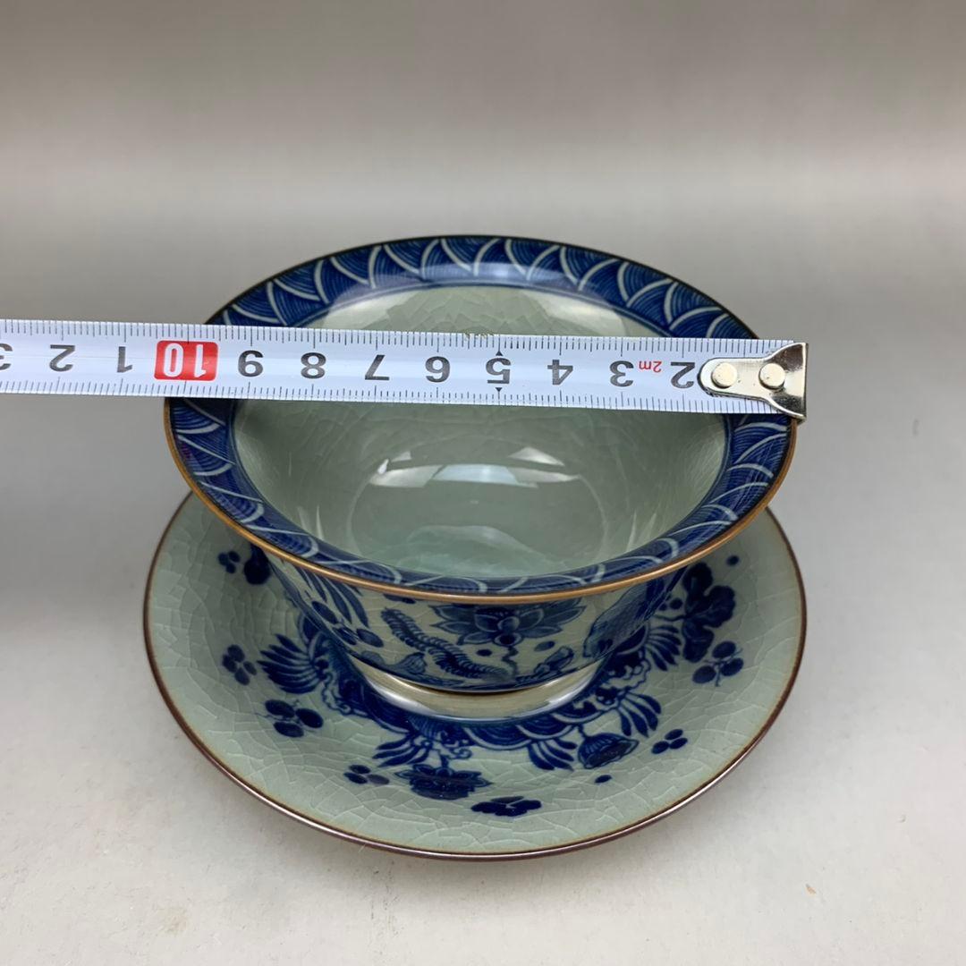 中国茶器 景徳鎮 陶磁器 鯖藻紋開片三才蓋碗 茶道具 工芸品 置物