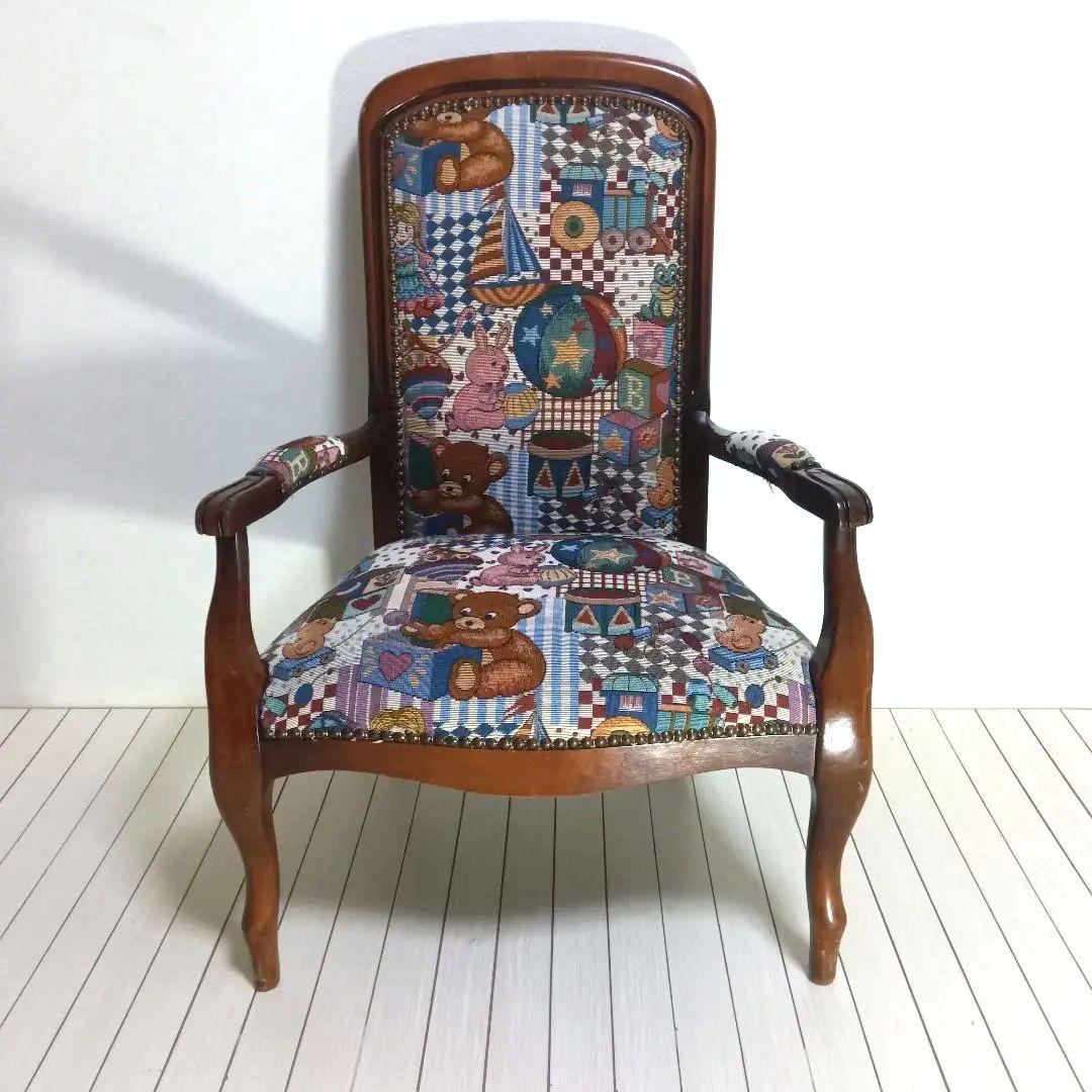 【希少品】ゴブラン織り　アンティーク　チェア　テディベア柄
