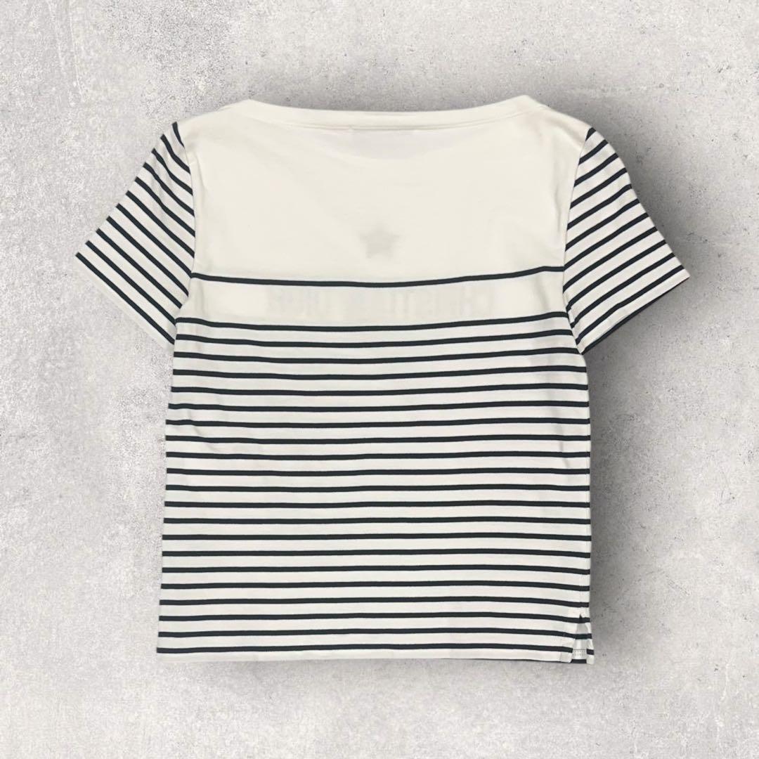 【美品・インフルエンサー着用】Dior 刺繍ロゴ 半袖ボーダーtシャツ　白