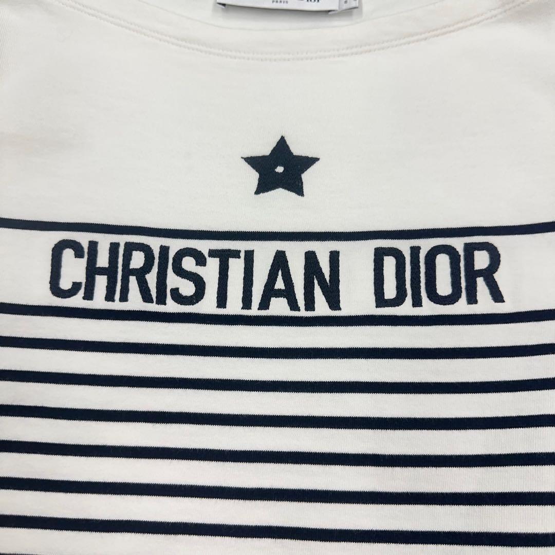 【美品・インフルエンサー着用】Dior 刺繍ロゴ 半袖ボーダーtシャツ　白