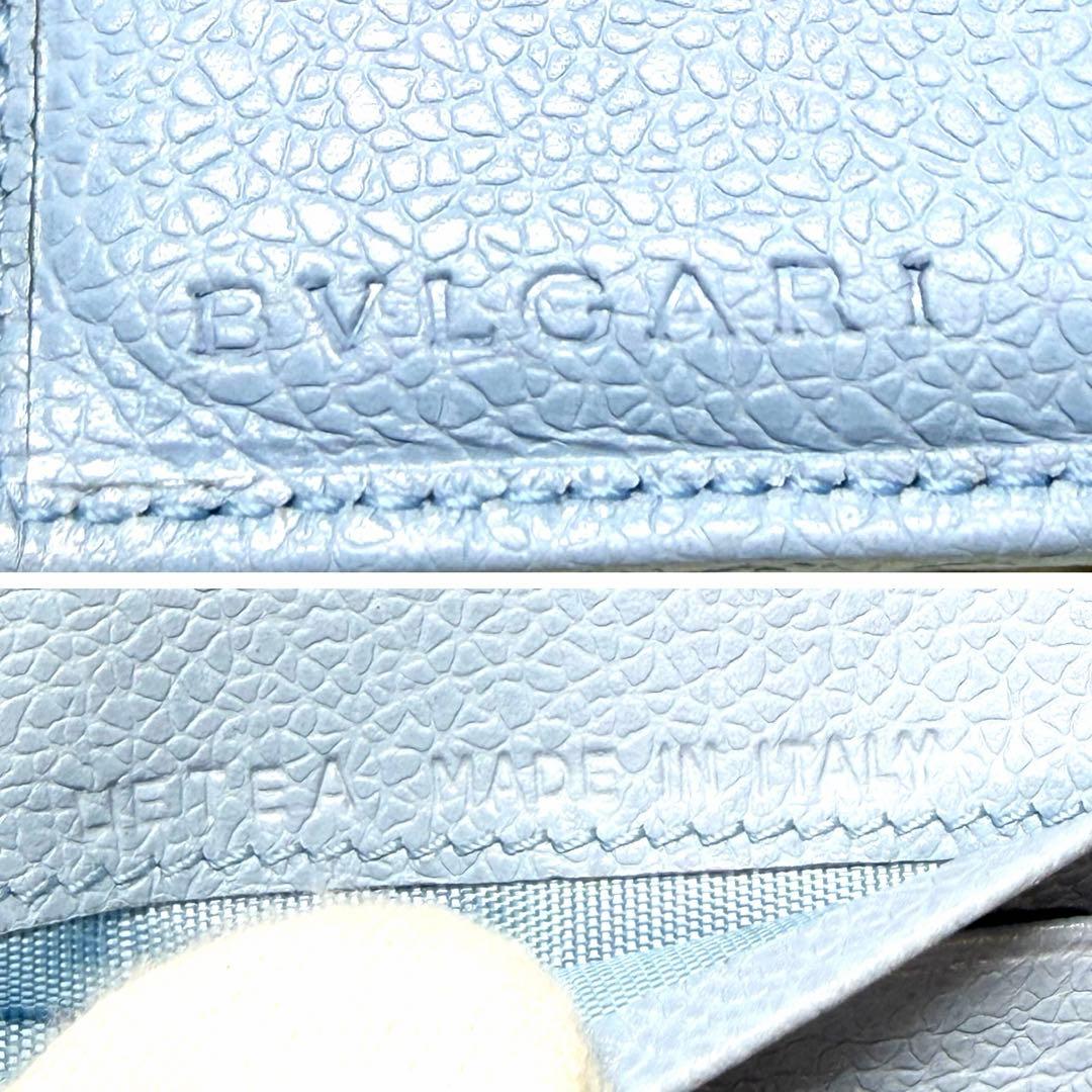 良品　BVLGARI ブルガリ 折り財布 サークルロゴ ブルー ラウンドジップ