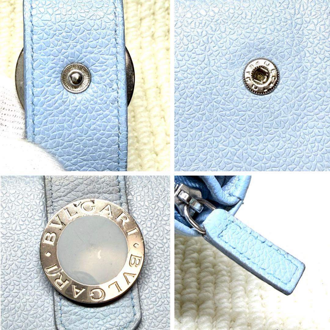 良品　BVLGARI ブルガリ 折り財布 サークルロゴ ブルー ラウンドジップ