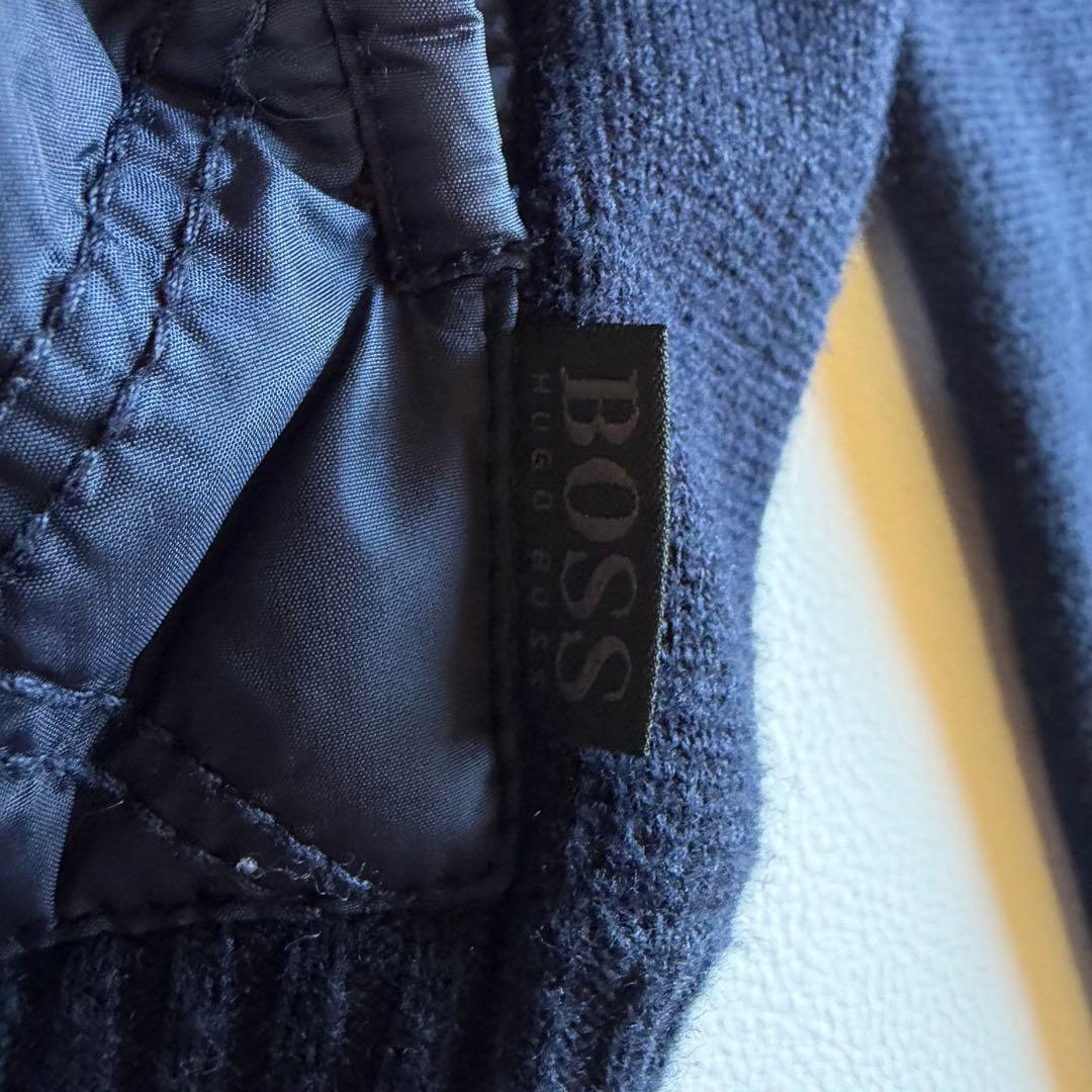 【極美品】HUGO BOSS中綿 キルティング ニット ネイビー M相当 メンズ