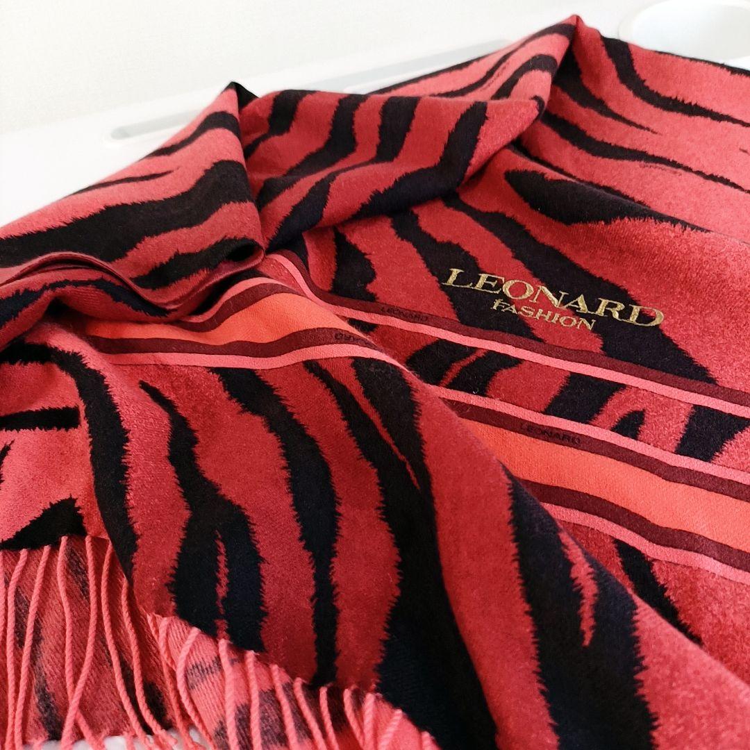超美品　超大判　LEONARD　マフラー　カシミヤ100％　黒＊赤　日本製