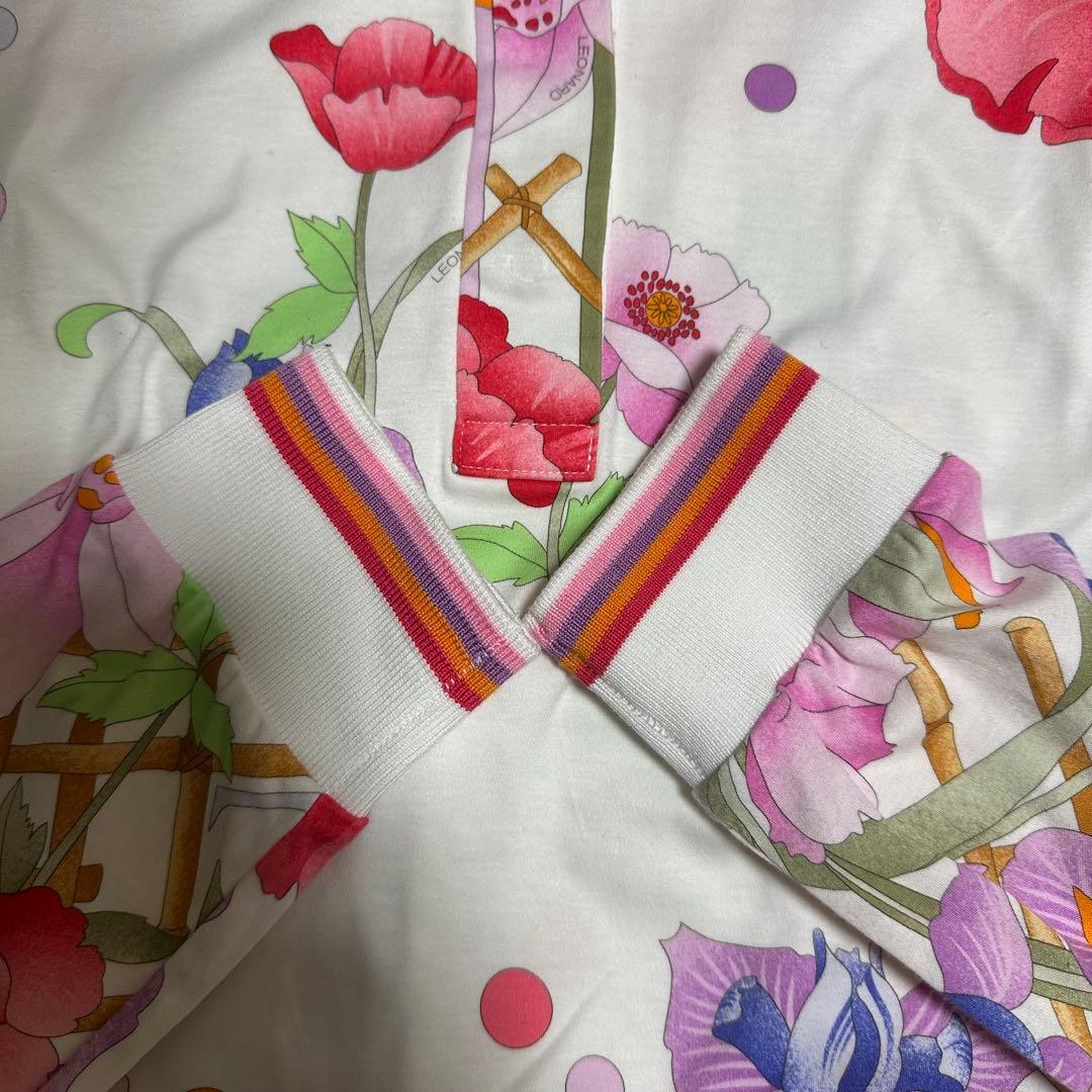 ✨極美品✨ レオナール ポロシャツ 長袖 花柄 大きいサイズ XL ホワイト