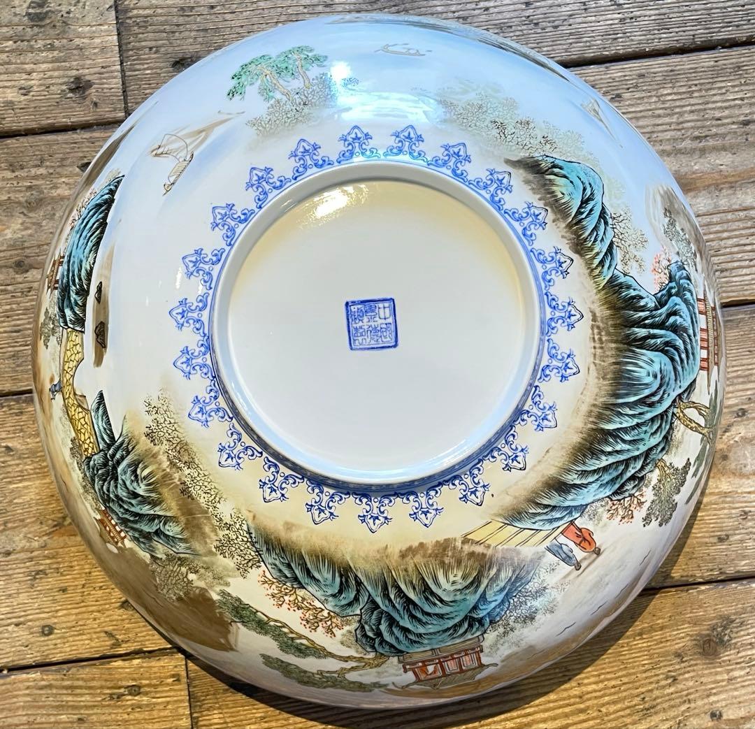 【中国 景徳鎮/大丼】中国陶器 中国 骨董品 山水楼閣人物文絵