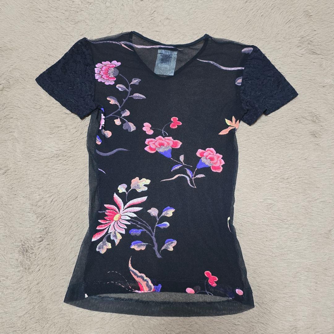 D&G キャミソール　ドルチェアンドガッバーナ　黒×花柄ストレッチレース