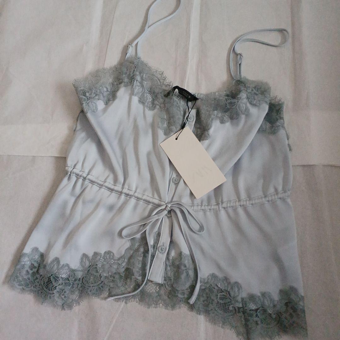 完売品 ZARA レースサテンキャミソール XS パステルブルー