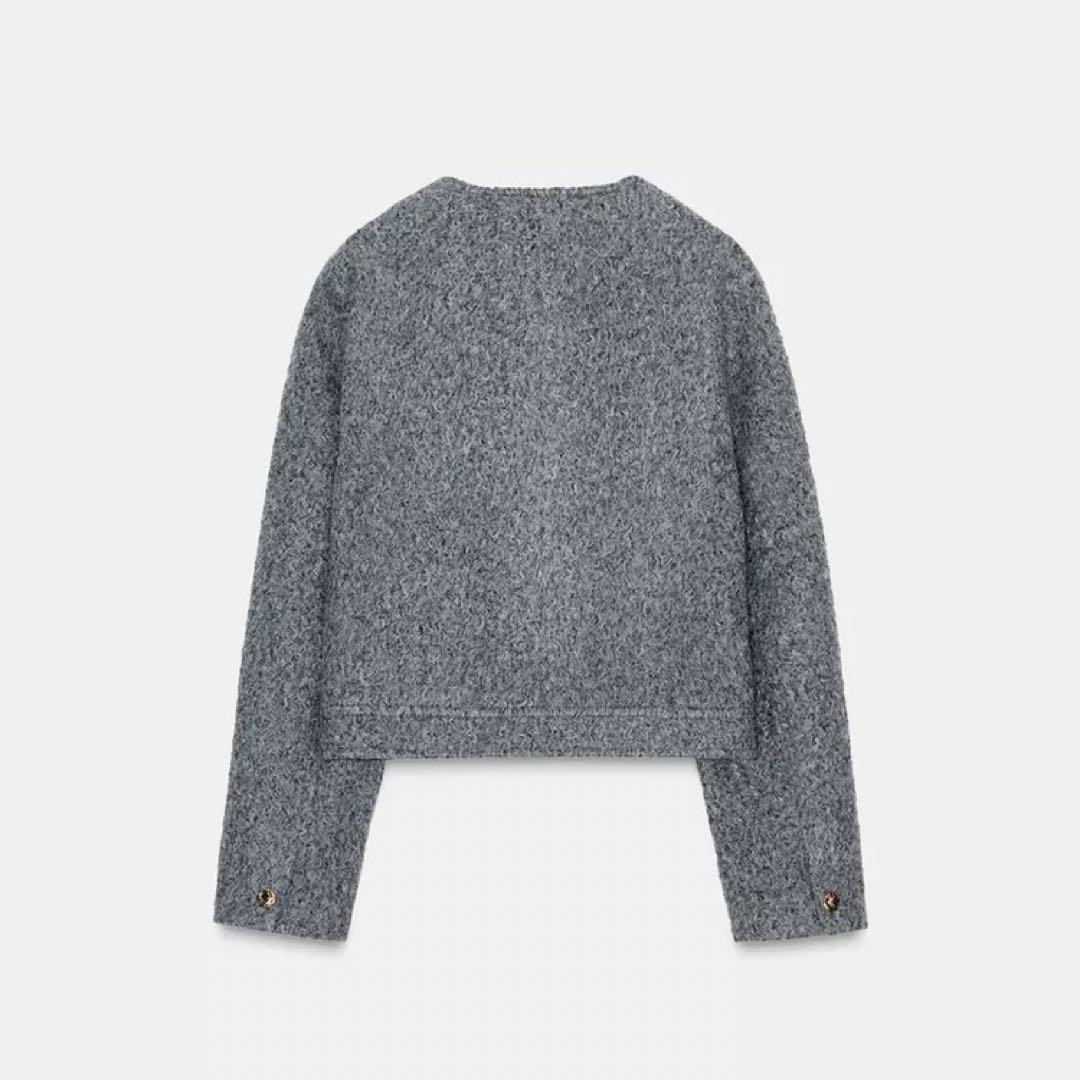 【ZARA】美品 ゴールドボタンブークレジャケット XL ノーカラー ゆったり