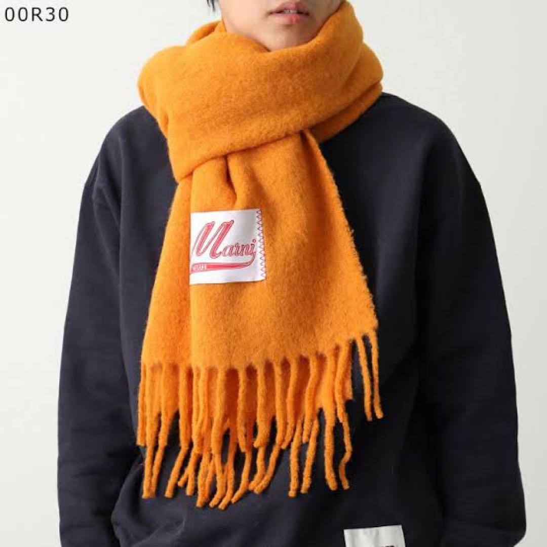 【新品未使用タグ付き】MARNI マルニ 定番ロゴマフラー オレンジ アルパカ