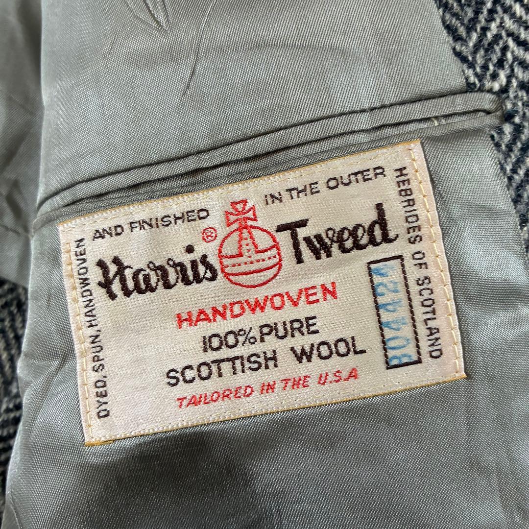80s Harris Tweedハリスツイード ウールテーラードジャケットグレー