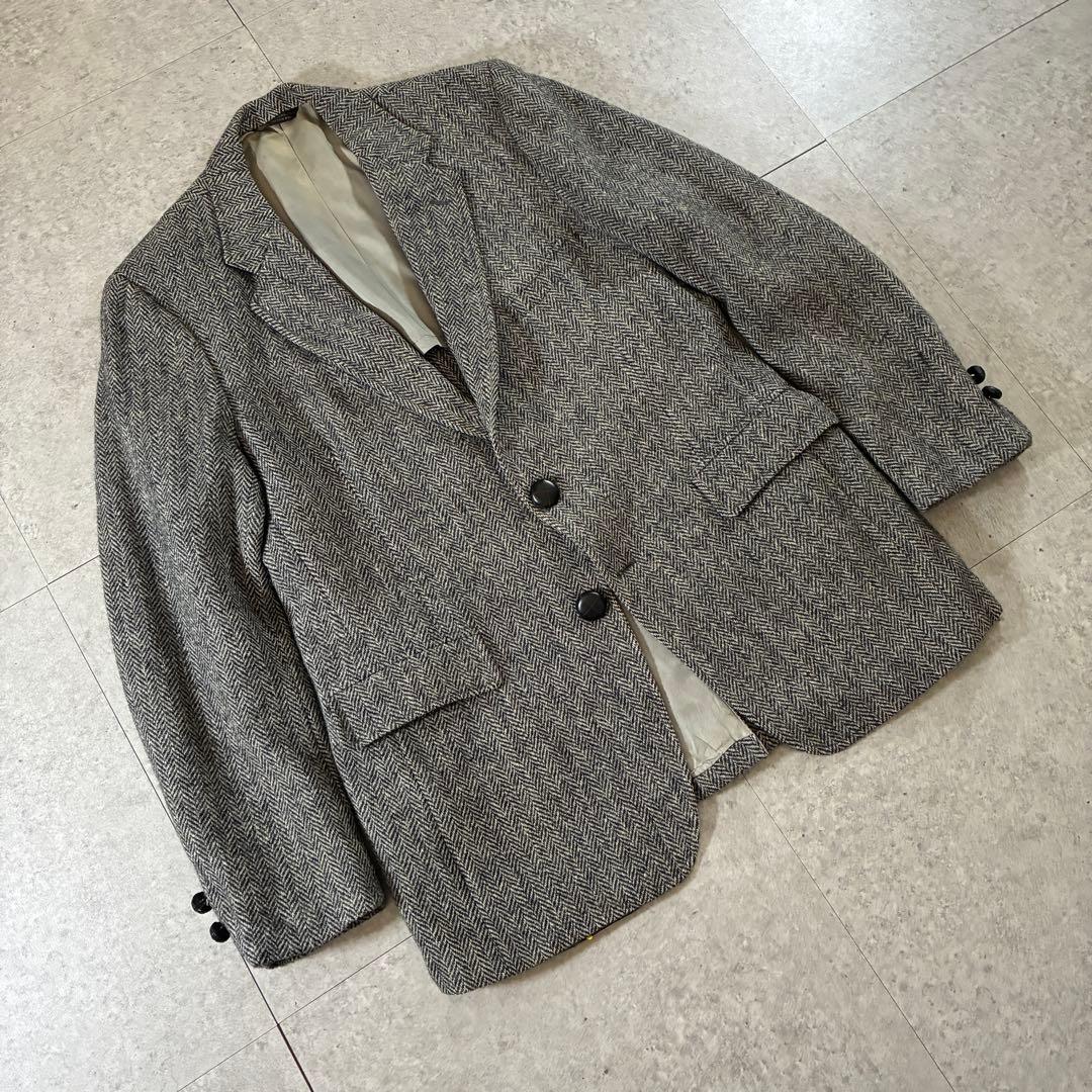 80s Harris Tweedハリスツイード ウールテーラードジャケットグレー