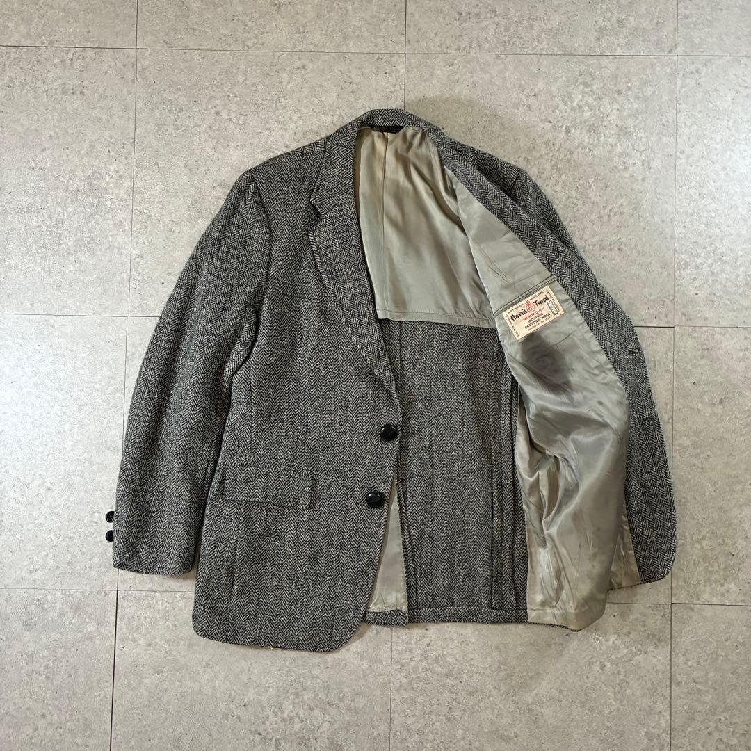 80s Harris Tweedハリスツイード ウールテーラードジャケットグレー